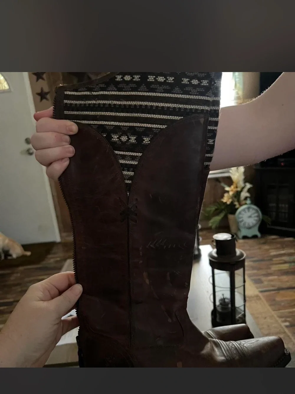 Brown Leather Western Boots - Distressed Cowboy Style